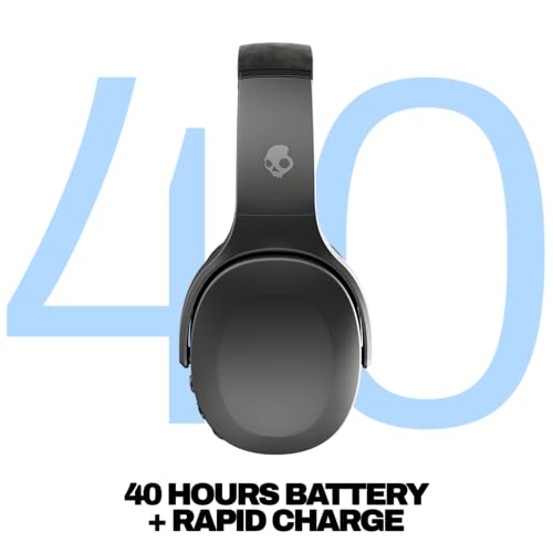 Skullcandy Crusher Evo Wireless Bluetooth Headphones with Multi-Sensory Bass, Noise Isolating Over-Ear Fit, Up to 40 Hours Battery, Microphone for iPhone Android - True Black