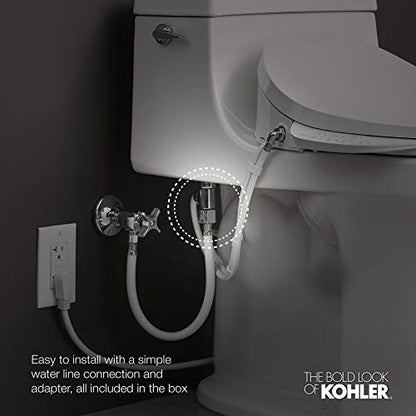 KOHLER 5724-0 PureWash M250 Elongated Bidet Toliet Seat, Manual Non-Electric Bidets for Existing Toilets, Adjustable Bidet Sprayer, White