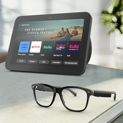 Amazon Echo Frames (newest model) + Echo Show 8 (newest model), Smart Glasses with Alexa, Square frames in Classic Black with prescription ready lenses