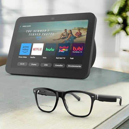 Amazon Echo Frames (newest model) + Echo Show 8 (newest model), Smart Glasses with Alexa, Square frames in Classic Black with prescription ready lenses