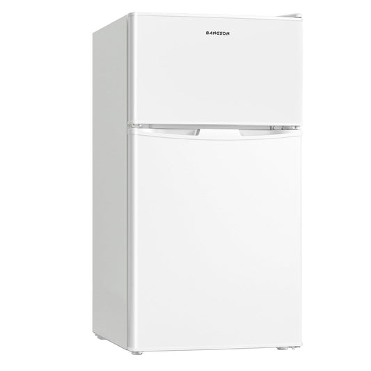 BANGSON Mini Fridge with Freezer, 2 Door Small Refrigerator with Freezer, Mini Fridge for Bedroom, 3.2 CU.FT, For Home, Office, Dorm, Garage or RV, (White)