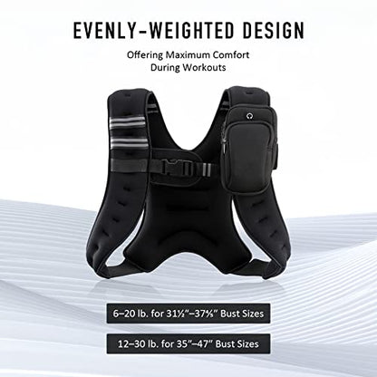 ZELUS Weighted Vest, 4lb/6lb/8lb/12lb/16lb/20lb Weight Vest with Reflective Stripe for Workout, Strength Training, Running, Fitness, Muscle Building, Weight Loss, Weightlifting (16LB)(Black)