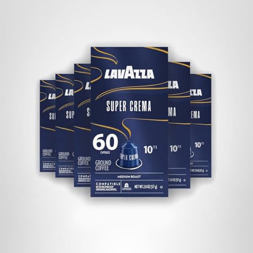Lavazza Super Crema Aluminum Capsules Compatible with Nespresso* Original Machines, Medium Roast, Arabica and Robusta Blend (60 Capsules)