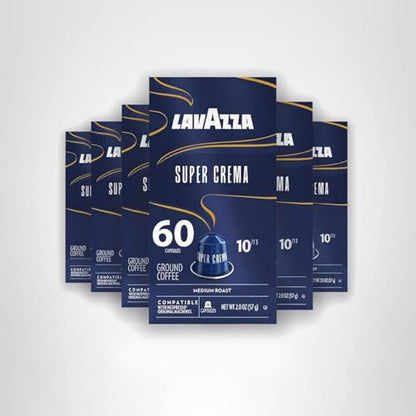 Lavazza Super Crema Aluminum Capsules Compatible with Nespresso* Original Machines, Medium Roast, Arabica and Robusta Blend (60 Capsules)