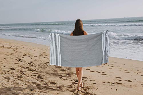 GLAMBURG Peshtemal Turkish Towel 100% Cotton Beach Towels Oversized 36x71 Set of 6, Soft Durable Absorbent Extra Large Bath Sheet Hammam Towel for Adults - Charcoal Grey