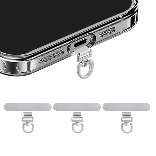360° Rotating Stainless Steel Phone Tether Tab (Silvery 3-Pack) - Universal for iPhone & Other Phones (Fits Wristbands/Necklaces/Crossbody Straps)