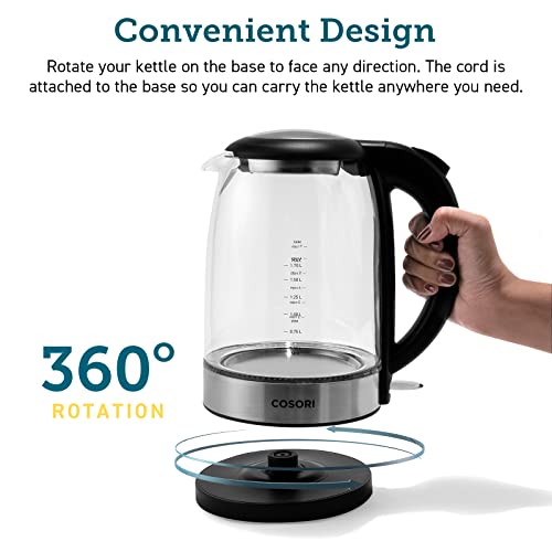 COSORI Electric Tea Kettle for Boiling Water, Stainless Steel Filter, 1.7L/1500W, Hot Water Boiler, Wide Opening&Automatic Shut Off, BPA-Free, Black