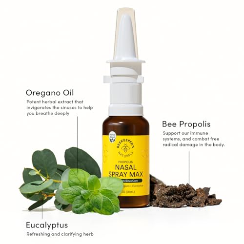 Beekeeper's Naturals Propolis Nasal Rinse Spray Max, Relief for Adults w/Eucalyptus, Oregano & Saline, Clears Nasal Congestion, Moisturizes Sinus Canal, & Decongest Sinus Cavities, 1 fl oz