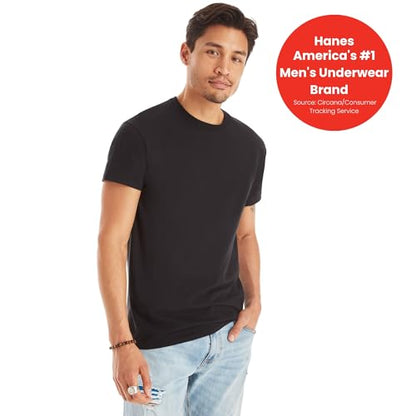 Hanes Mens Cotton, Moisture-wicking Crew Tee Undershirts, Multi-packs, Black/Grey/Blue Assorted - 6 Pack, X-Large US