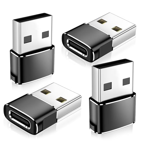 4Pack Upgraded USB to USB C Adapter, Type-C Female to A Male Charger Converter for iPhone 17 Charger, iWatch Ultra SE 9 10, iPhone 17 Pro Max 16 15 14, Samsung S25, AirPods, iPad, Car, Xbox
