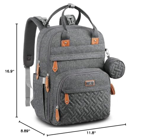 BabbleRoo Diaper Bag Backpack - Multi function Waterproof Diaper Bag, Travel Essentials Baby Tote with Changing Pad, Stroller Straps & Pacifier Case - Unisex, Dark Gray