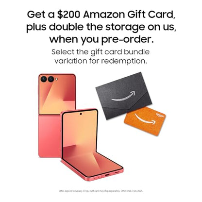 Samsung Galaxy Z Flip7 Cell Phone + Gift Card, 512GB AI Smartphone, Unlocked Android, Long Battery Life, 2025, US 1 Yr Manufacturer Warranty, Coral Red