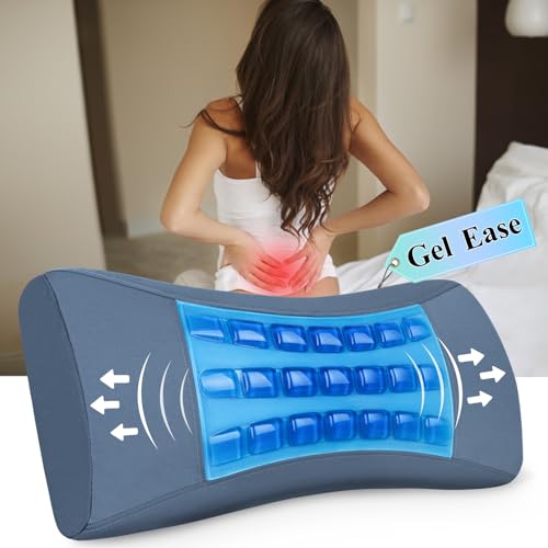 Gel Lumbar Support Pillow for Bed Relief Lower Back Pain, Cooling Memory Foam Pillow for Sleeping, Waist Sleep Cushion for Side, Back Sleepers, Wedge Bolster Pillow [US. Patent Design]