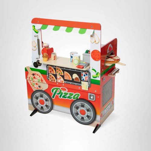 Melissa & Doug Wooden Pizza Food Truck Activity Center with Play Food, for Boys and Girls 3+