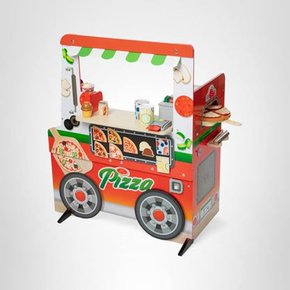Melissa & Doug Wooden Pizza Food Truck Activity Center with Play Food, for Boys and Girls 3+