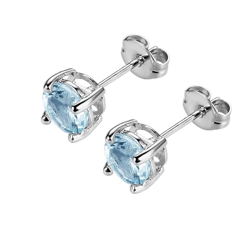Amazon Essentials Sterling Silver Round Birthstone Stud Earrings