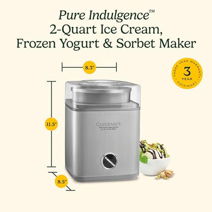 Cuisinart Ice Cream Maker Machine, 2-Quart Ice Cream, Sorbet and Frozen Yogurt Machine, Fully Automatic Double-Insulated Freezer Bowl Makes Frozen Desserts in Under 30 Minutes, ICE30BCP1, Silver