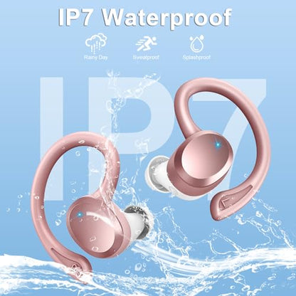 Wireless Earbuds Bluetooth Headphones Sport, 2024 Bluetooth 5.3 Earbud 3D HiFi Stereo Over Ear Buds, 48Hrs Earhooks Earphone with Noise Cancelling Mic, IP7 Waterproof Headset for Workout/Running/Gym