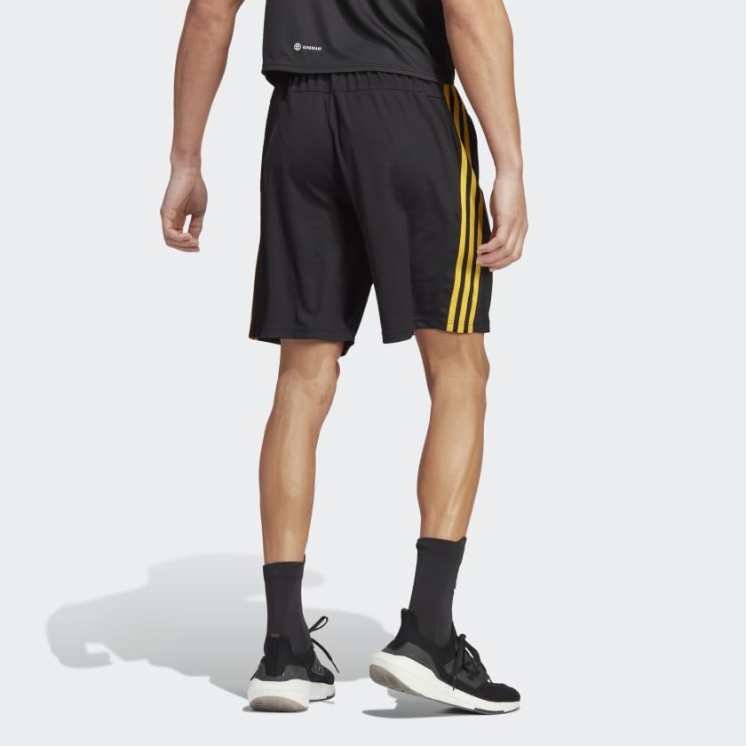 adidas Men's Standard Essentials Pique 3-Stripes Training Shorts, Black/Bold Gold, Medium