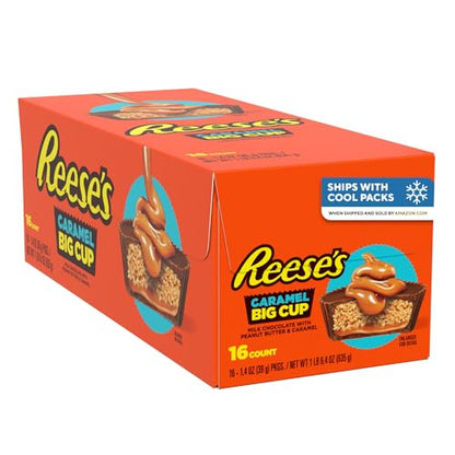 REESE'S Big Cup Caramel Milk Chocolate Peanut Butter Cups, Candy Packs, 1.4 oz (16 Count)