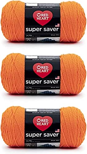 Red Heart Super Saver Pumpkin Yarn - 3 Pack of 198g/7oz - Acrylic - 4 Medium (Worsted) - 364 Yards - Knitting/Crochet