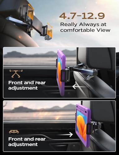 LISEN Tablet iPad Holder for Car Mount Headrest Must Have, iPad Car Holder Back Seat Travel Accessories Long Road Trip Essentials for Kids Black