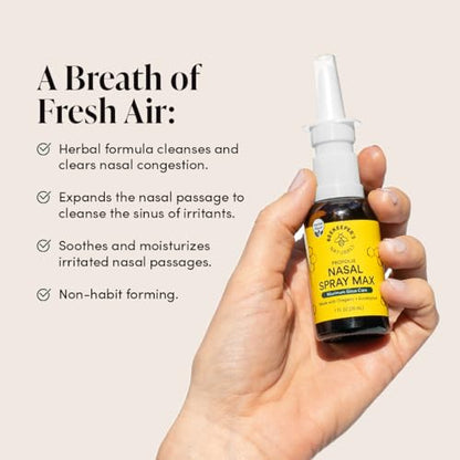 Beekeeper's Naturals Propolis Nasal Rinse Spray Max, Relief for Adults w/Eucalyptus, Oregano & Saline, Clears Nasal Congestion, Moisturizes Sinus Canal, & Decongest Sinus Cavities, 1 fl oz