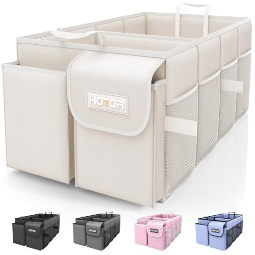 HOTOR Trunk Organizer for Car - Car Organizer, Foldable Trunk organizer for SUVs & Sedans, Sturdy Organization for Car Accessories, Tools, Sundries, Beige, 2 Compartments, 21.3"×12.6"×10.6"