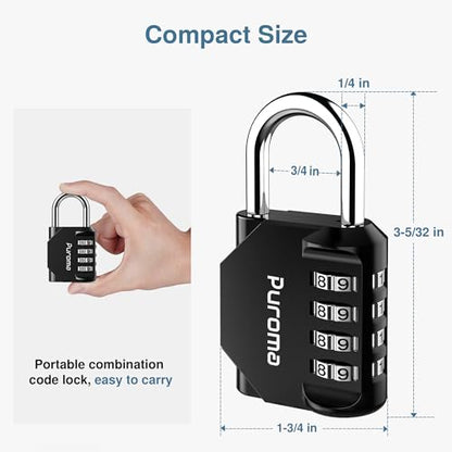 Puroma 2 Pack Combination Lock 4 Digit Locker Lock Outdoor Waterproof Padlock for School Gym Locker, Sports Locker, Fence, Toolbox, Gate, Case, Hasp Storage (Black)