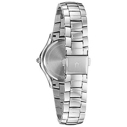Bulova Ladies' Classic Crystal Stainless Steel 2-Hand Quartz Watch, White Mother-of-Pearl Dial and Blue Accent Markers Style: 96L265