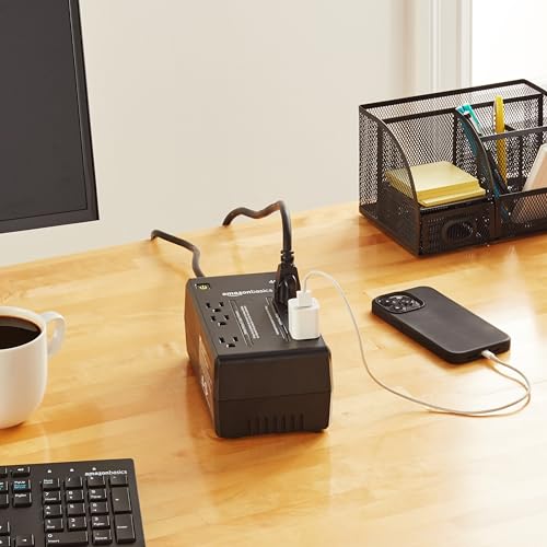 Amazon Basics UPS Battery Backup & Surge Protector, 400VA/255W, 6 Outlets, Uninterruptible Power Supply, Small Compact Size, Black