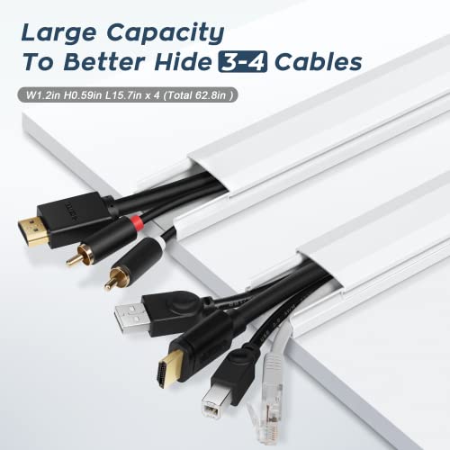 TV Cable Hider - 62.8in PVC Cord Hider Cable Management Wall, Paintable Cable Concealer for Wall Mounted TV, Cable Raceway White Wire Hider, Wall Wire Covers for Cords, 4* L15.7in *W1.2in *H0.59in