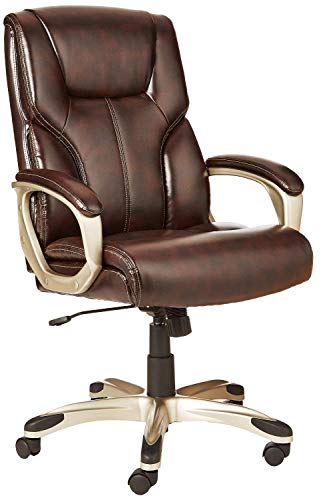 Amazon Basics Executive High Back Office Chair, Adjustable Height, Tilt, Swivel, Padded Armrests, Brown/Gold