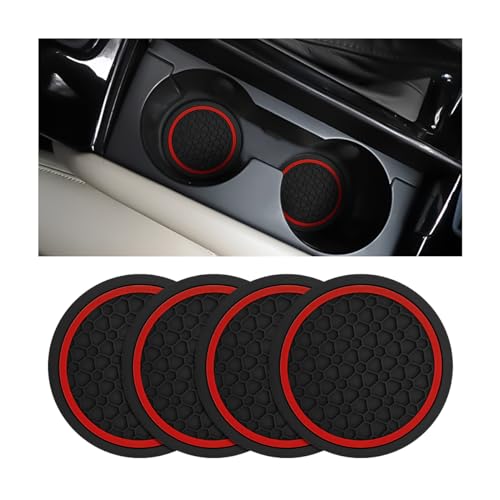 Mandark 4PCS 2.75 Inch Car Cup Holder Coasters, Non-Slip, Black/Red