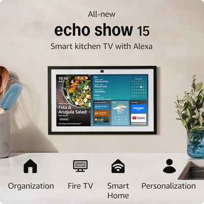 All-new Amazon Echo Show 15 | A stunning HD 15.6" smart kitchen TV for home organization with Alexa