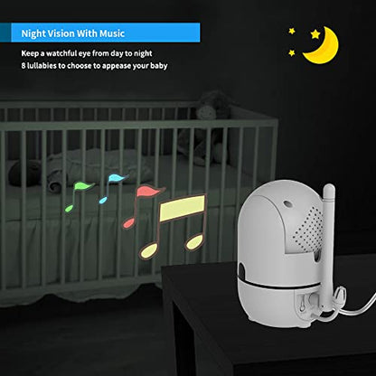 HelloBaby Upgrade Baby Monitor, 5''Sreen with 30-Hour Battery, Pan-Tilt-Zoom Video Baby Monitor with Camera and Audio, Night Vision, VOX, 2-Way Talk, 8 Lullabies and 1000ft Range No WiFi