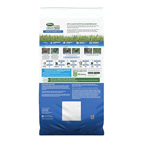 Scotts Turf Builder Grass Seed Sun and Shade Mix - Grass Seed Plus Lawn Fertilizer and Soil Improver, Covers Up To 12,800 sq. ft., 32 lb.