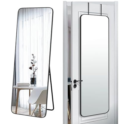 SCWF-GZ 57x20 Door Hanging Full Length Mirror, Floor Stand (Height 5.7ft just Body in1.3ft) Wall Mounted Metal Frame Rectangle Dressing Mirrors for Bedroom Living Room 57 inch Black