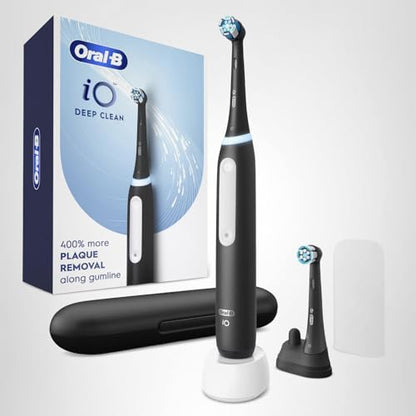 Oral-B iO Deep Clean Rechargeable Electric Powered Toothbrush, Black with iO Series 3 Limited, 2 Brush Heads and Travel Case - Pressure Sensor to Protect Gums - 3 Cleaning Settings - 2 Minute Timer