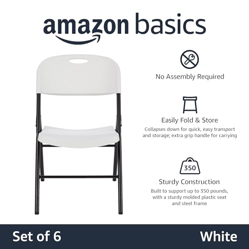 Amazon Basics Folding Plastic Chair with 350-Pound Capacity - 6-Pack, White