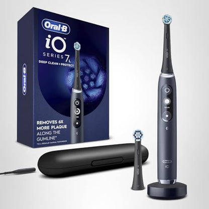 Oral-B iO Deep Clean + Protect Rechargeable Electric Toothbrush, Black with a iO Series 7 Toothbrush, 2 Replacement Brush Heads, and a Charging Travel Case