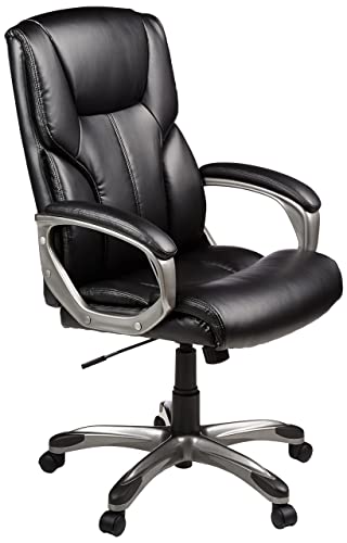 Amazon Basics Executive Home Office Desk Chair with Padded Armrests, Adjustable Height and Tilt, Rolling Swivel Chair, 275 Pound Capacity, Black and Silver