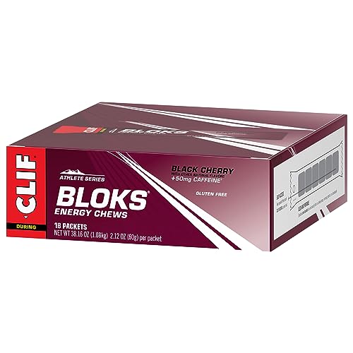 CLIF BLOKS - Black Cherry Flavor with Caffeine - Energy Chews - Non-GMO - Plant Based - Fast Fuel for Cycling and Running - Quick Carbohydrates and Electrolytes - 2.12 oz. (18 Count)