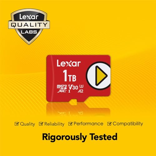 Lexar 1TB PLAY microSDXC Memory Card, UHS-I, C10, U3, V30, A2, Full-HD & 4K Video, Up To 160/100 MB/s, Expanded Storage for Nintendo-Switch, Gaming Devices, Smartphones, Tablets (LMSPLAY001T-BNNNU)