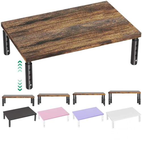 OPNICE Adjustable Monitor Stand Riser for Desk, Wood Computer & Laptop Stand, Desk Organizers and Accessories, Office Desk Accessories & Workspace Organizer for Home Office Supplies, Brown
