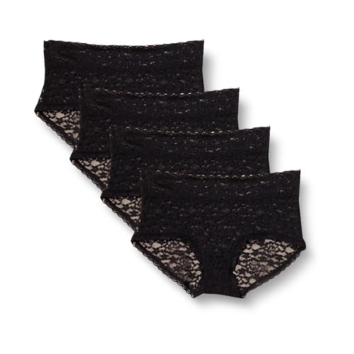 Amazon Essentials Women's 4-Pack Lace Stretch Hipster Panty Underwear, Black, M