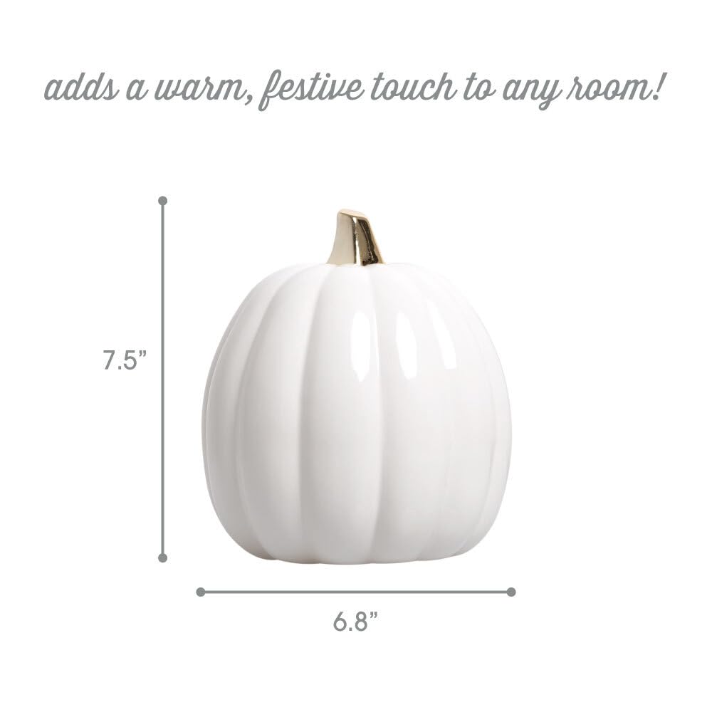 Pearhead White Ceramic Pumpkin with Gold Stem – Elegant Fall Harvest Décor, Modern Autumn Tabletop Accent, Thanksgiving Centerpiece, and Seasonal Home Decoration