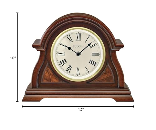 Bulova Bostonian Lighted Mantel Clock, Model B1851 | Elegant Cherry Wood Finish | Illuminated Dial | Quartz Movement | Traditional Design | Battery Operated