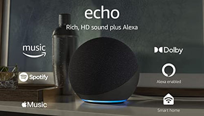 Amazon Echo (4th Gen) | With premium sound, smart home hub, and Alexa | Charcoal