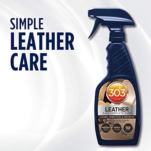 303 Products Leather 3-In-1 Complete Care - Cleans, Conditions, & Protects - Helps Prevent Fading & Cracking - Rinse Free Formula - Repels Dust, Lint, & Staining, 16 fl. oz. (30218CSR) Packaging May Vary